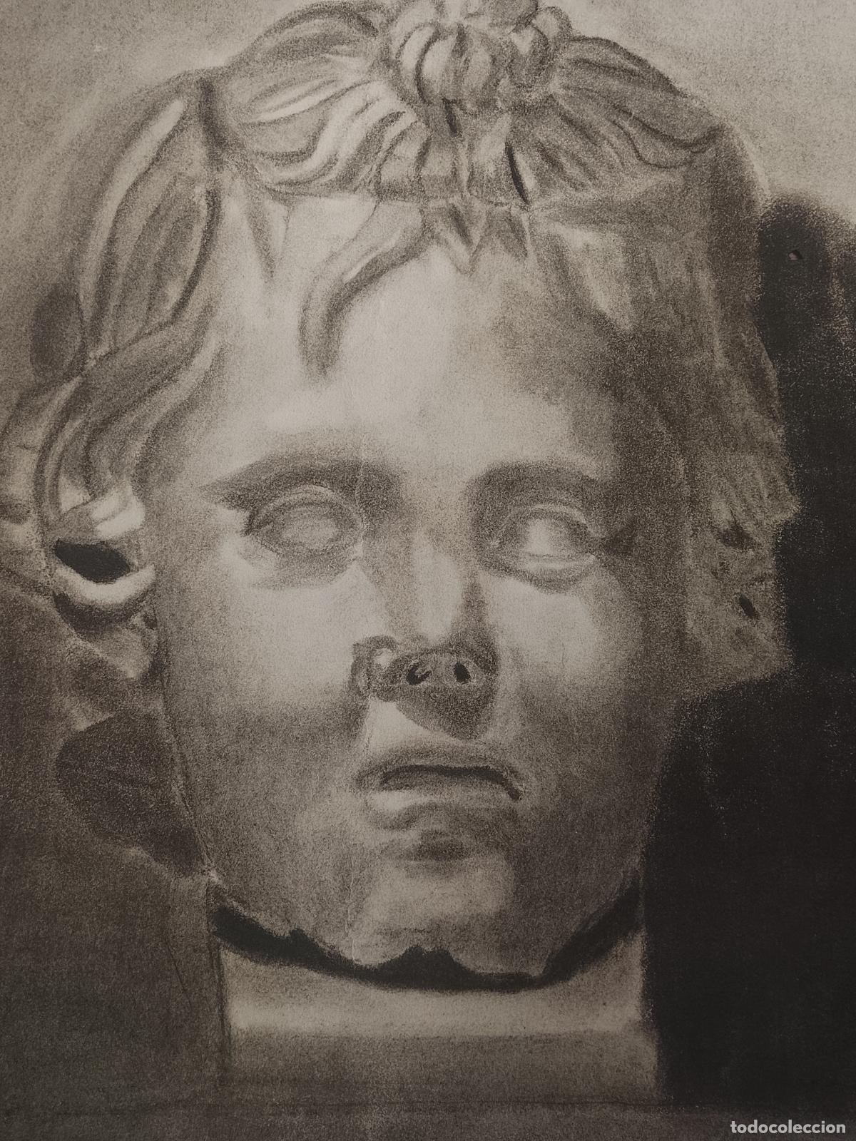 Arte: 50 x 32.5 carboncilla pintada a mano arte NI&Ntilde;O JESUS CABEZA BUSTO . Firmado Gaspar