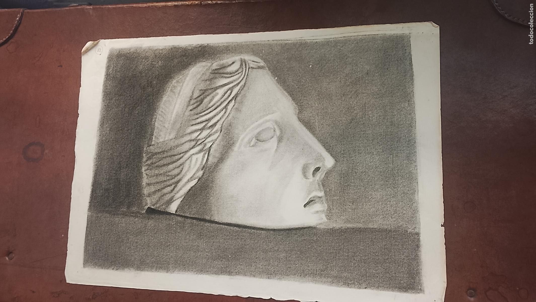 Arte: 50 x 32.5 carboncilla pintada a mano arte ANATOMIA ROSTRO CARA MUJER DAMA DIOSA . Firmado Gaspar