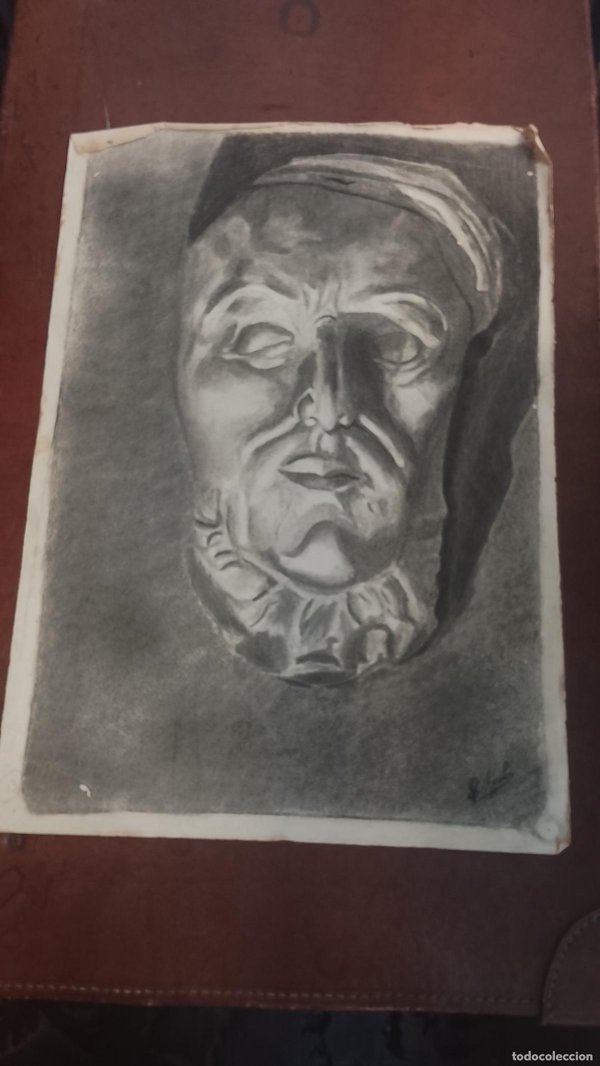 Arte: 50 x 32.5 carboncilla pintada a mano arte busto rostro hombre mitologico . Firmado &iquest; Gaspar gomila ?