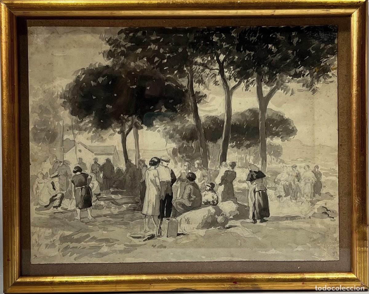 Kunst: RAMON ALSINA I AMILS. Dibujo original. Escena rural con figuras. A&ntilde;os 1920-1930