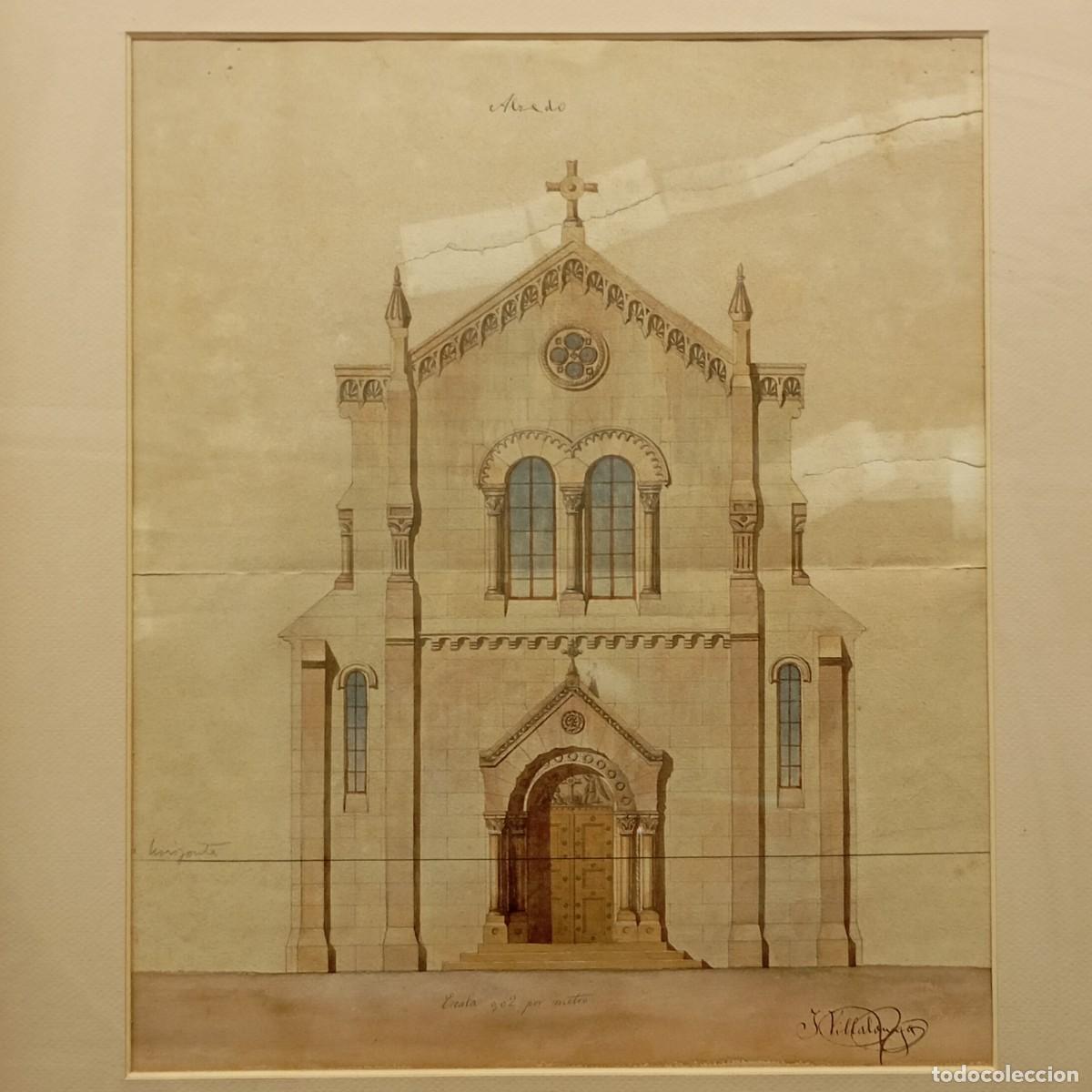 Arte: PROYECTO ORIGINAL PARA IGLESIA MODERNISTA - COLOREADA A MANO - J. VILLALONGA - 40 X 32,5 CM OBRA