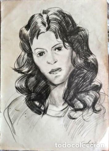 Art: Dibujo vintage a l&aacute;piz &ndash; Retrato firmado &ndash; Europa, 1975 &ndash; 35&times;45 cm