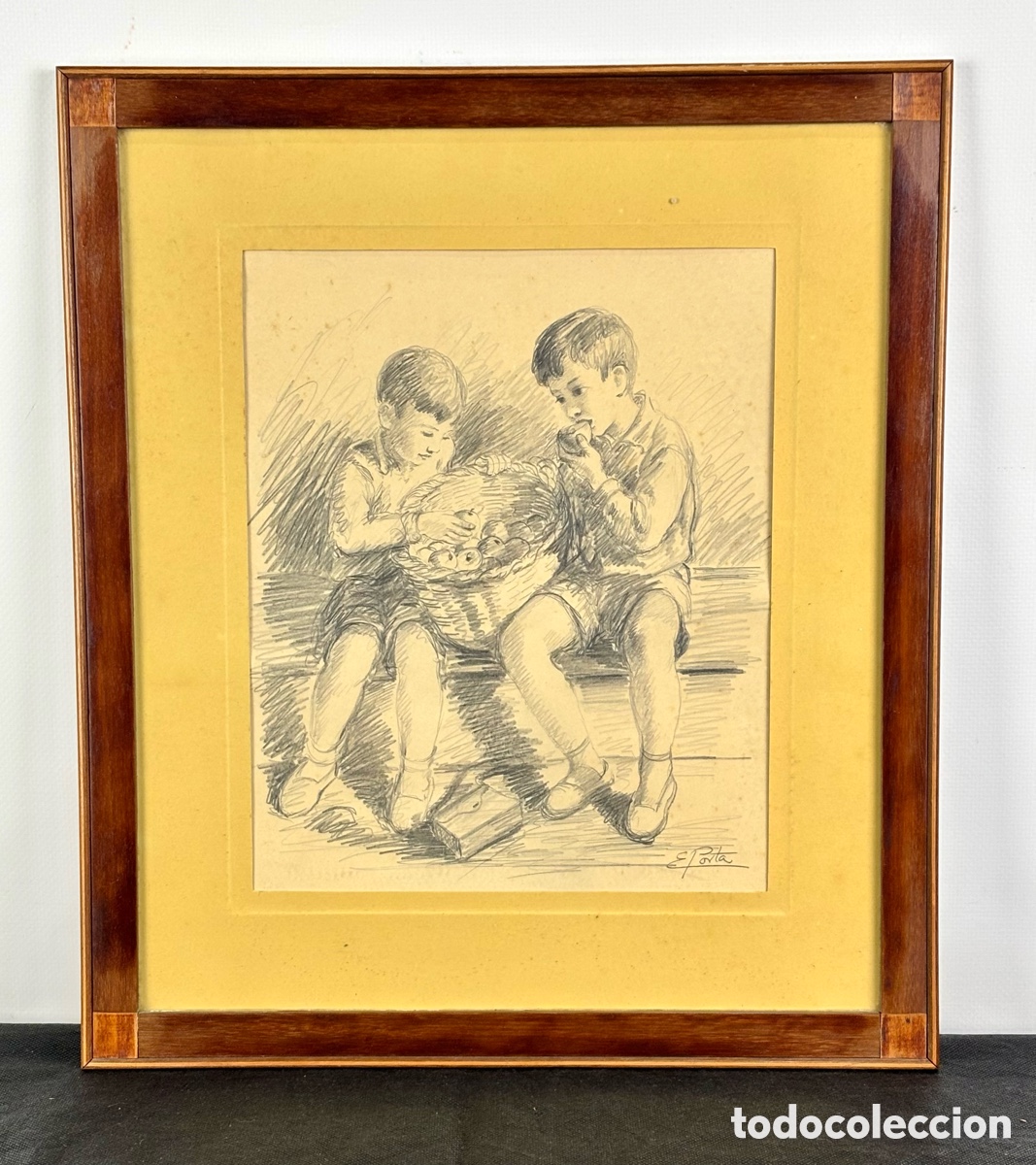 Arte: ENRIC PORTA MESTRE - DIBUJO- NI&Ntilde;OS COMIENDO MANZANAS - SALA GASPAR