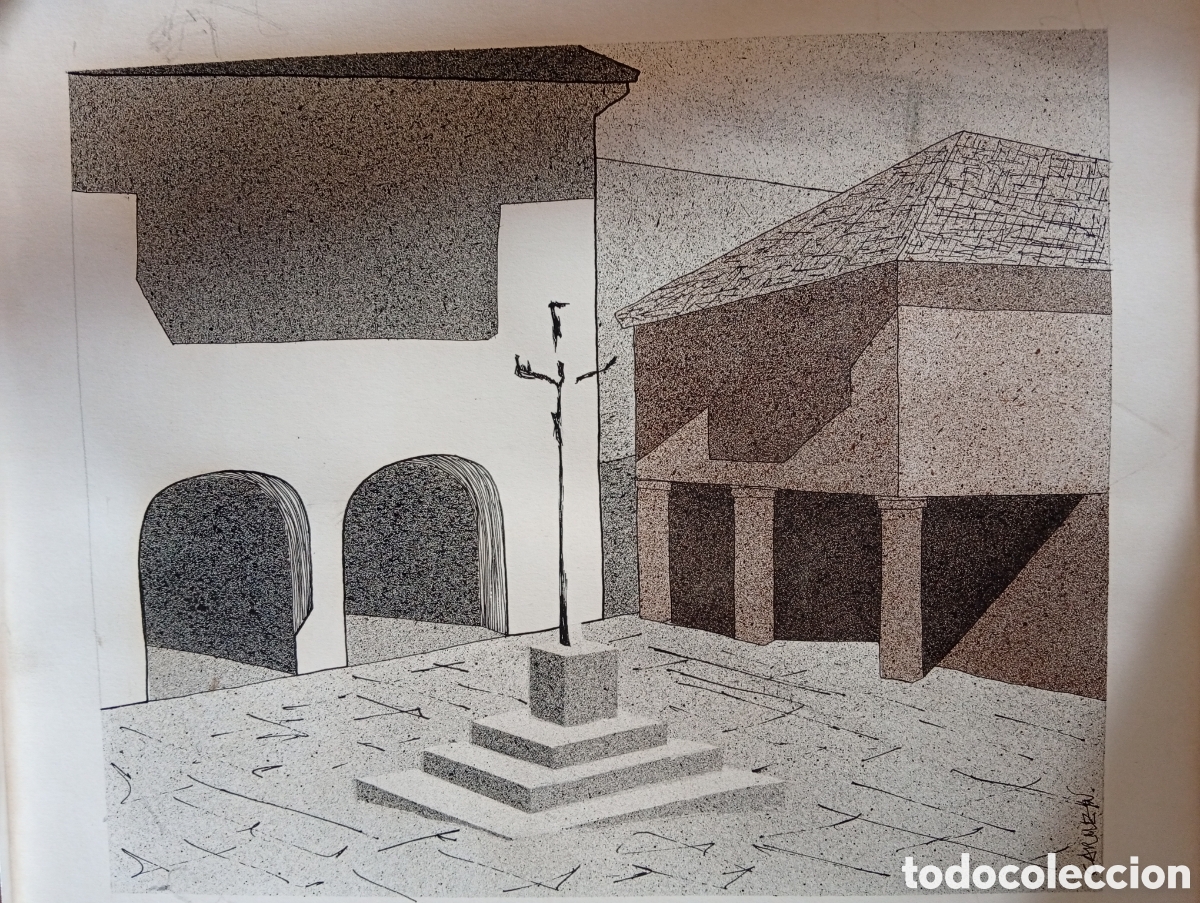 Arte: Pintura gallega preciosa viejo dibujo a plumilla firmado Carmen