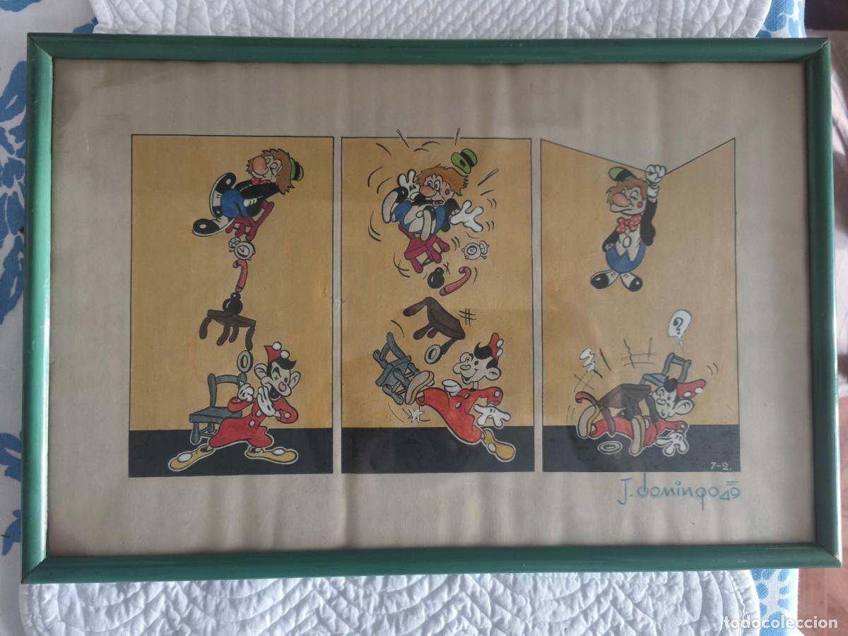 Arte: Original Ilustraci&oacute;n Tira C&oacute;mica 1949 - J. Domingo - Estilo Animaci&oacute;n Vintage (3 Vi&ntilde;etas