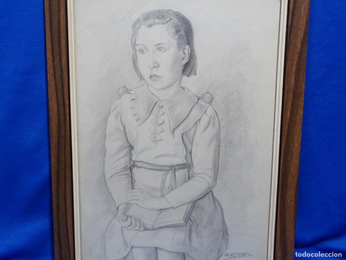 Arte: DIBUJO RETRATO A L&Aacute;PIZ DE ESTILO NOUCENTISTA FIRMADO I. (IGNACIO )DIAZ 1940.