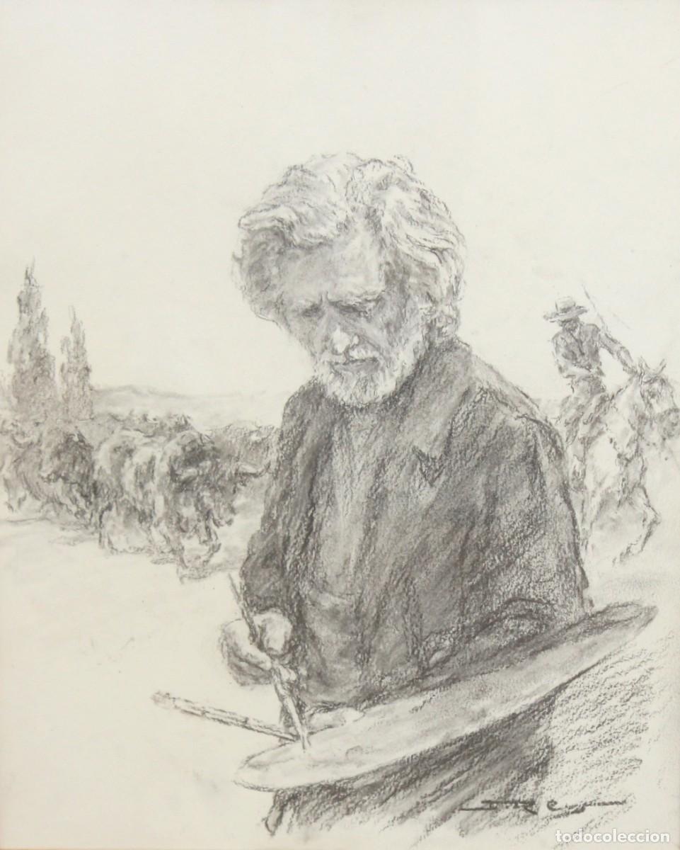 Arte: JUAN REUS PARRA (Valencia, 1912 - 2003) DIBUJO A CARBON. AUTORETRATO DEL ARTISTA