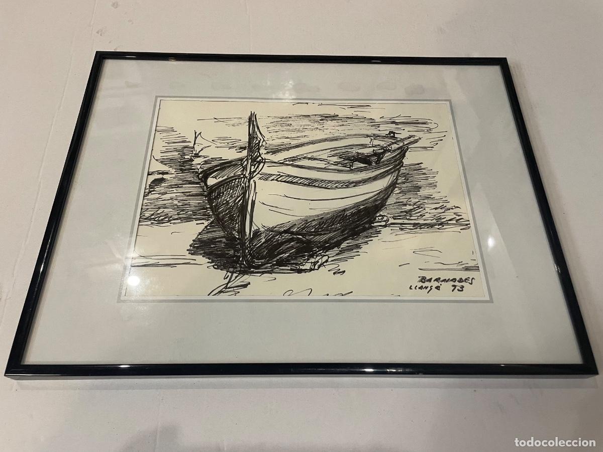 Arte: LLAN&Ccedil;&Aacute; - DIBUJO A TINTA SOBRE PAPEL , BARCAS FIRMADO BARNADES LLAN&Ccedil;&Aacute; 93 ENMARCADO 41X31 CM. DIBUJO