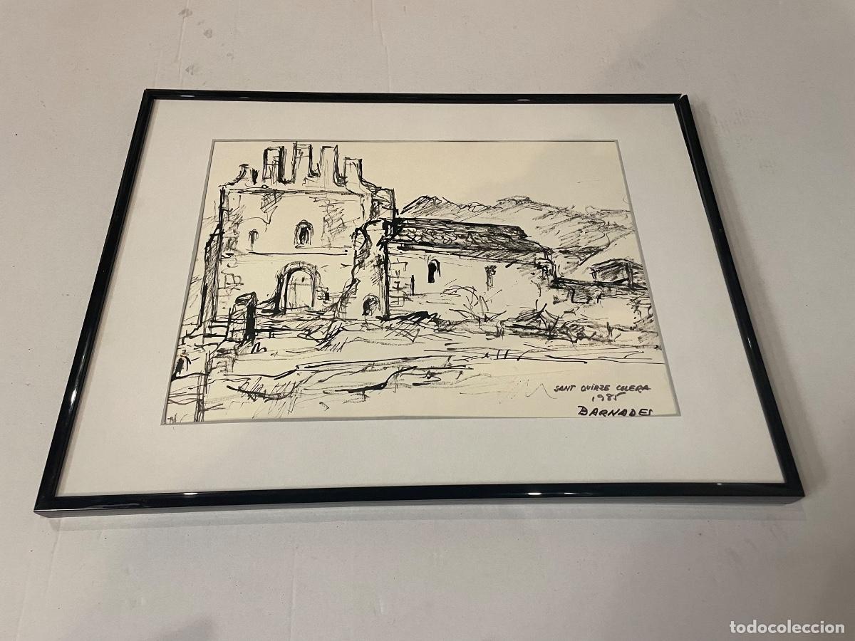 Arte: COLERA - DIBUJO A TINTA SOBRE PAPEL , BARCAS FIRMADO BARNADES SANT QUIRZE COLERA 1985 ENMARCADO