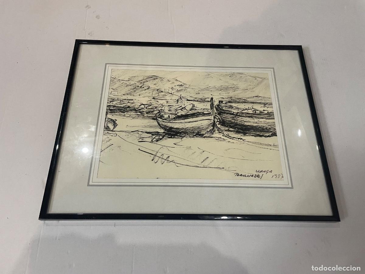 Kunst: LLAN&Ccedil;&Aacute; - DIBUJO A TINTA SOBRE PAPEL , BARCAS FIRMADO BARNADES LLAN&Ccedil;&Aacute; 1987 ENMARCADO 41X31CM.