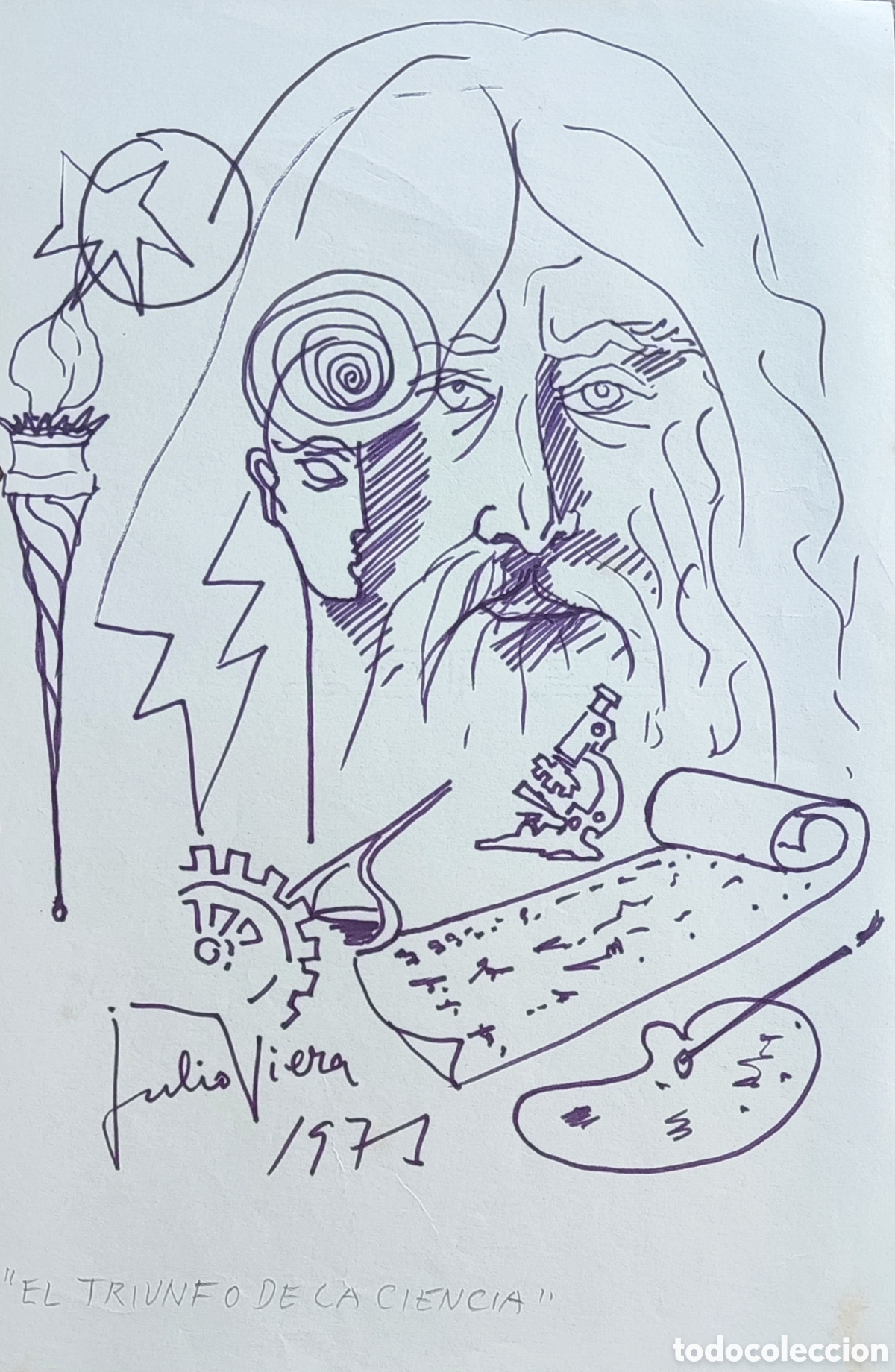 Arte: Julio Viera (1934-2023). Dibujo. Original. Firmado. Surrealismo. Las Palmas. Gran Canaria. Mallorca.