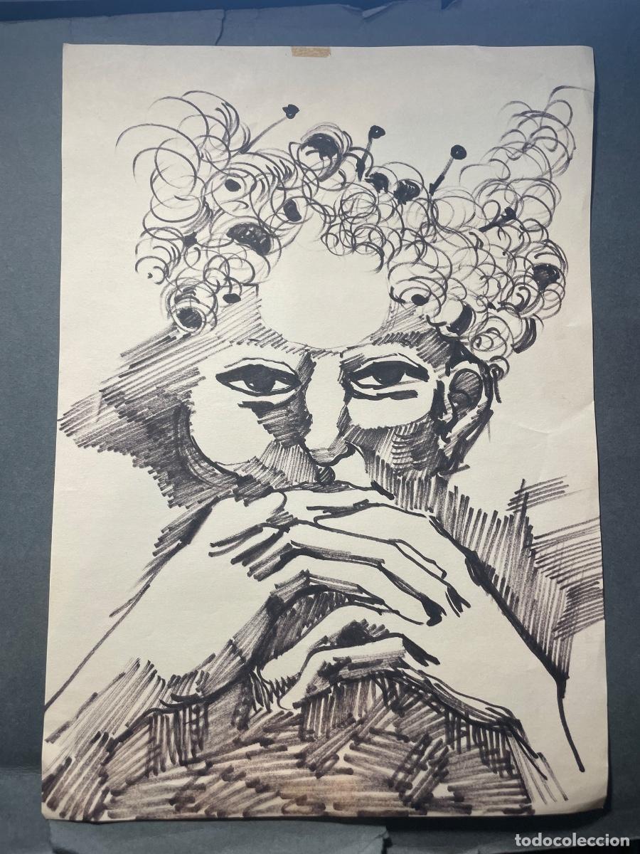 Arte: LUIS RODRIGUEZ - DIBUJO A TINTA FIGURA - PARTE POSTERIOR EN LAPIZ ROJO LUIS RODRIGUEZ