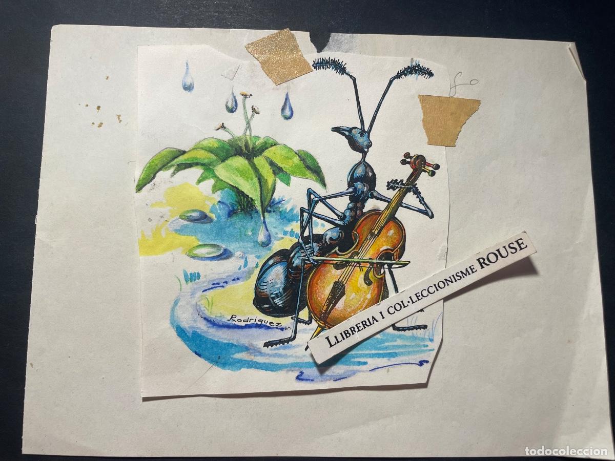 Arte: LUIS RODRIGUEZ - DIBUJO A TINTA Y ACUREALAS HORMIGA , TOCANDO EL VIOLONCHELO - FIRMADO RODRIGUEZ