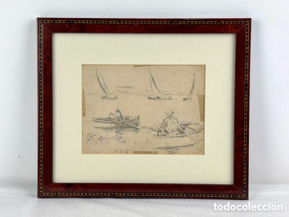 Arte: SEGUNDO MATILLA (MADRID, 1862 - TEY&Aacute;, 1937) - BARCAS Y PERSONAJES - DIBUJO A LAPIZ - 19,9,97