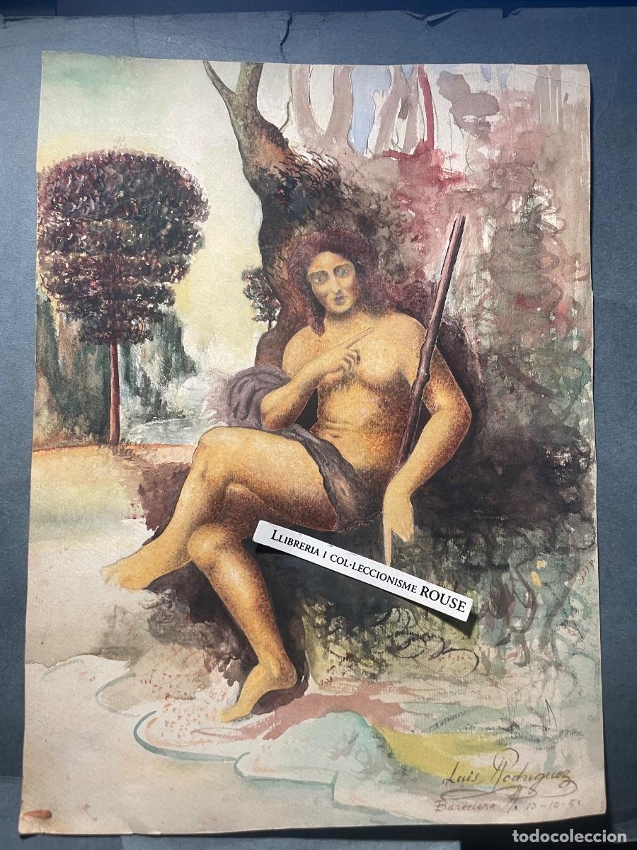 Arte: LUIS RODRIGUEZ ANTIGUO DIBUJO Y ACURELA PERSONAJE SENTADO FIRMADO LUIS RODRIGUEZ BARCELONA 10-10-51