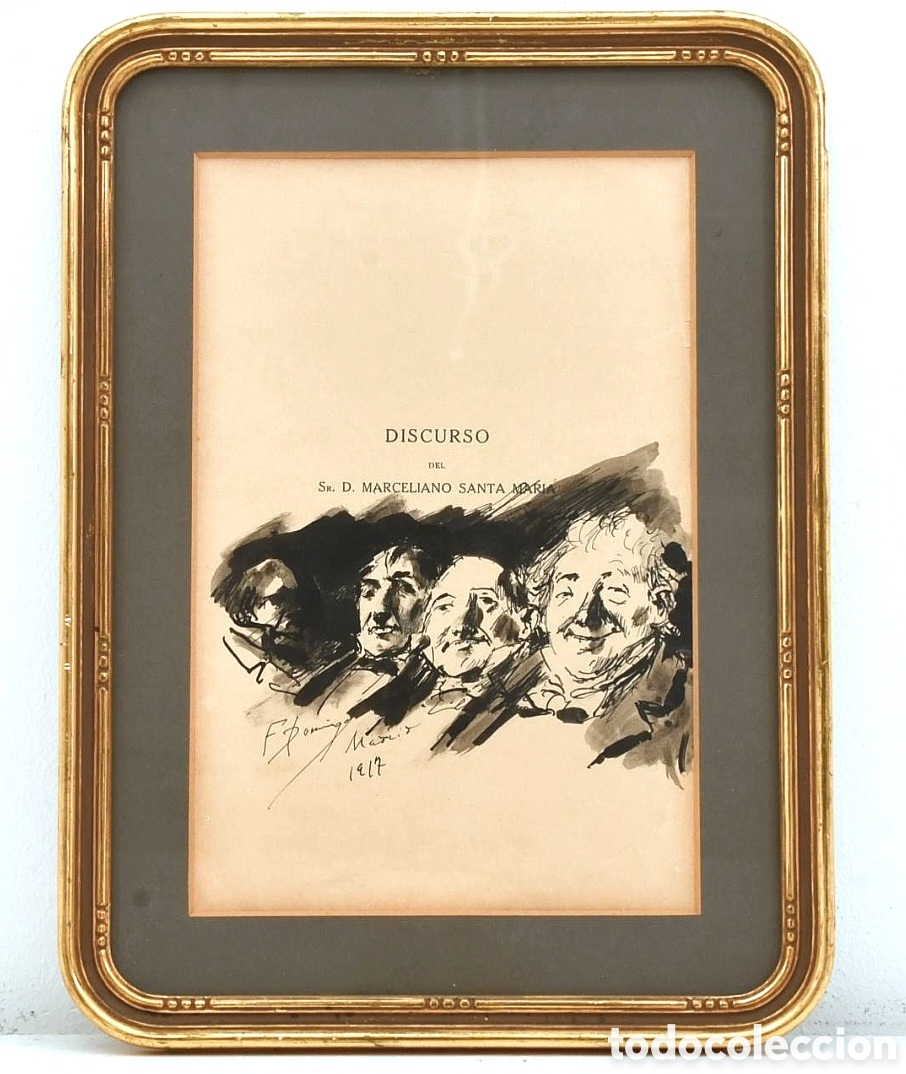 Arte: FANCISCO DOMINGO MARQU&Eacute;S (Valencia,1842-Madrid,1920) &rdquo;Acad&eacute;micos&rdquo; plumilla (25.5 x 16.5) 1917