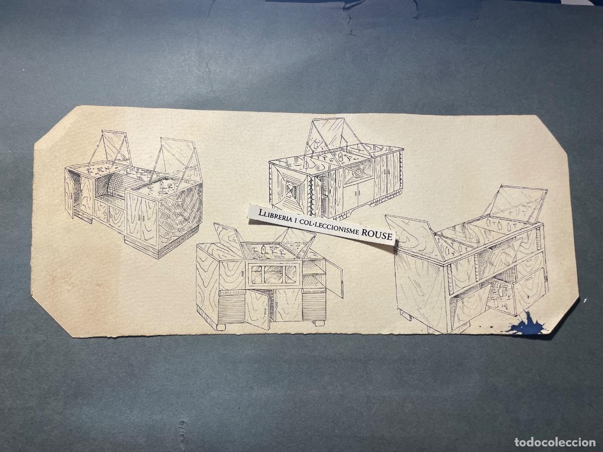 Arte: DISE&Ntilde;O - ANTIGUO DIBUJO ORIGINAL A TINTA DIFERENTES MUEBLE-BAR , ART-DEC&Oacute; - PARTE POSTERIOR LUIS ROD