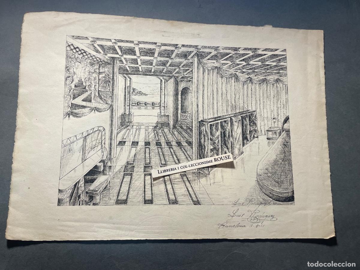 Arte: DISE&Ntilde;O - ANTIGUO DIBUJO ORIGINAL A TINTA DISE&Ntilde;O INTERIOR ART-DEC&Oacute; FIRMADO LUIS RODRIGUEZ