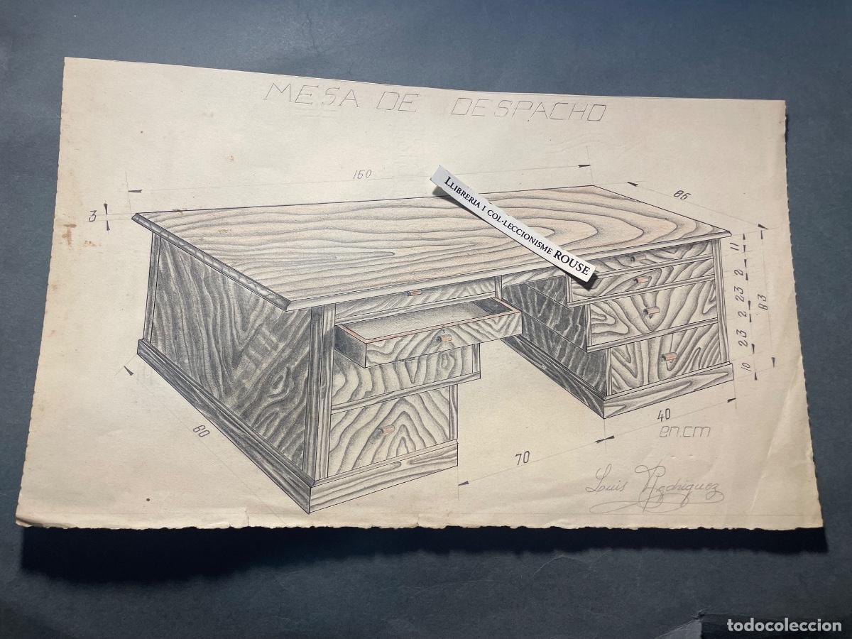 Art: DISE&Ntilde;O - ANTIGUO DIBUJO ORIGINAL A LAPIZ - MESA DE DESPACHO ART-DEC&Oacute; FIRMADO LUIS RODRIGUEZ