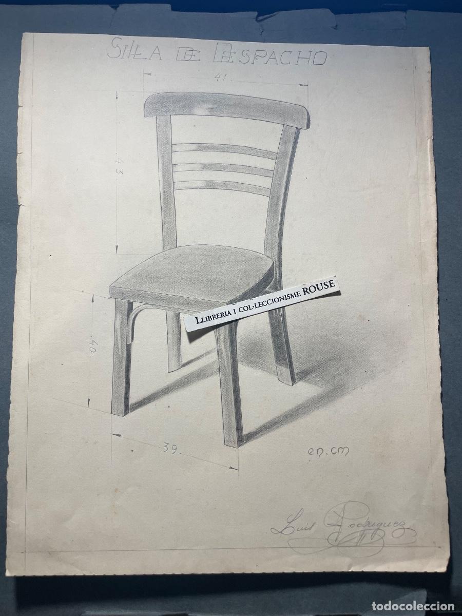 Arte: DISE&Ntilde;O - ANTIGUO DIBUJO ORIGINAL A LAPIZ - SILLA DE DESPACHO ART-DEC&Oacute; FIRMADO LUIS RODRIGUEZ