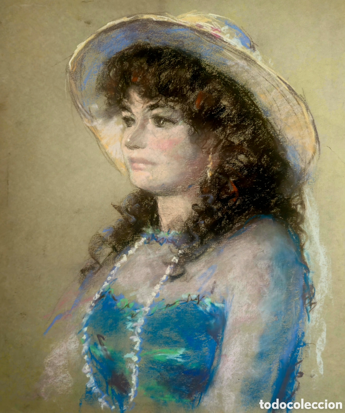 Arte: Jose Guevara (M&aacute;laga 1930-2017) precioso retrato femenino (pastel) sin firma.