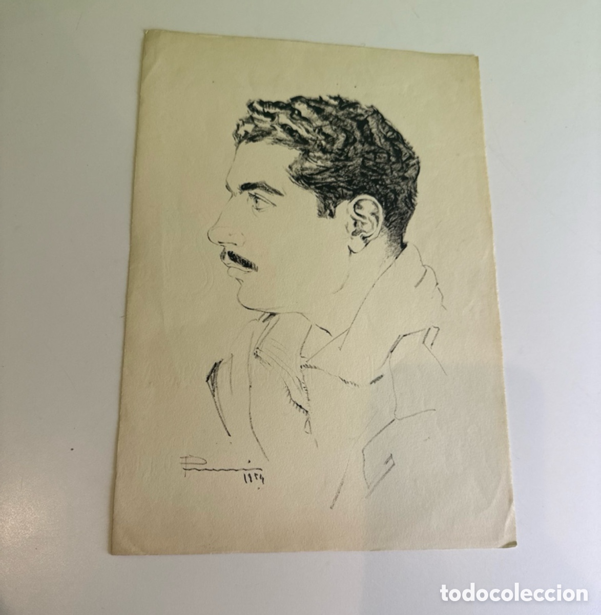 Arte: Carles Prun&eacute;s (Barcelona, 1937&ndash;2017) &ndash; Autorretrato juvenil original, dibujo firmado y fechado 1954