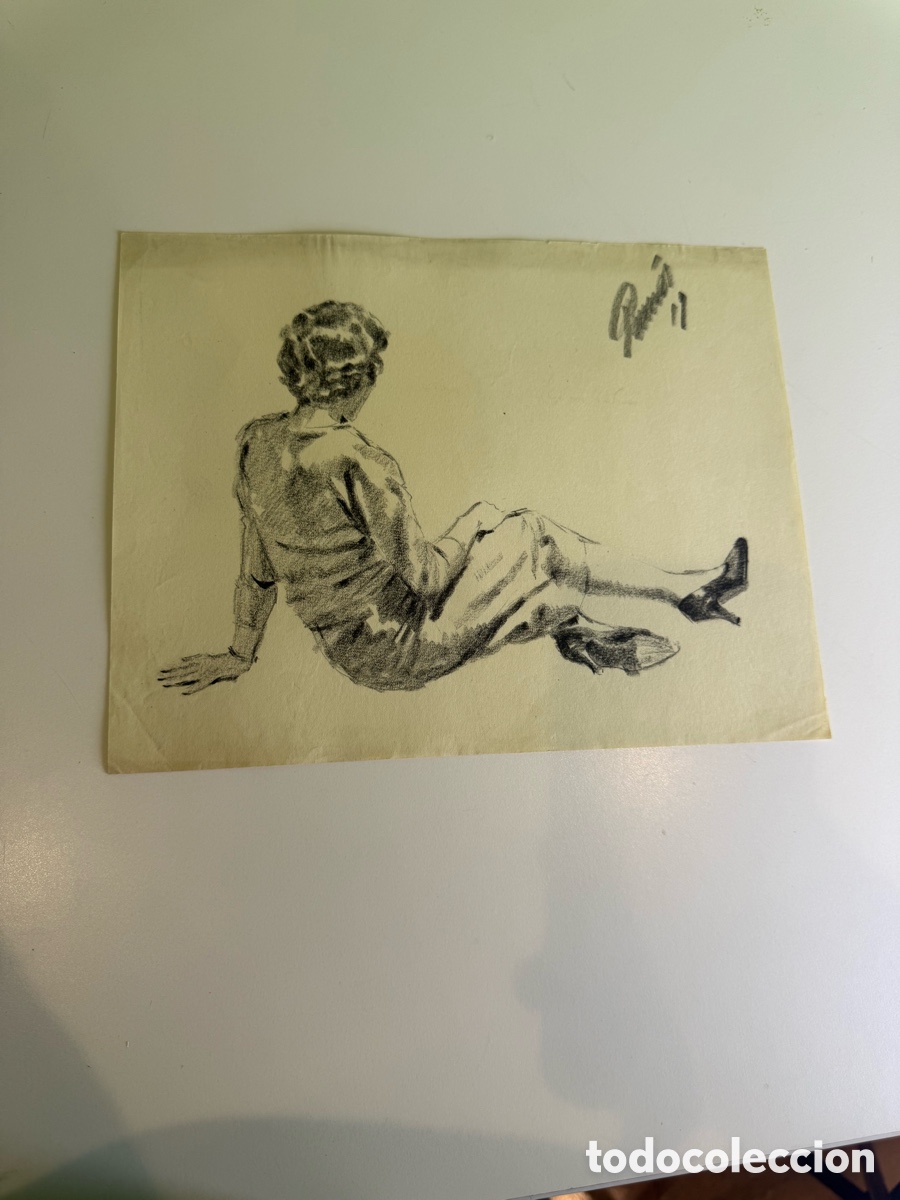 Arte: Carles Prun&eacute;s (1937-2017) &ndash; Dibujo original figura femenina. A&ntilde;os 50. Firmado.