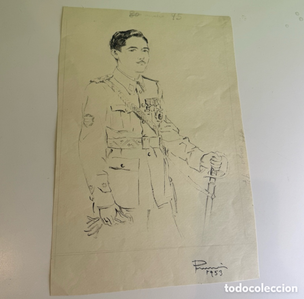 Arte: Carles Prun&eacute;s (1937-2017) &ndash; Dibujo original militar. Firmado y fechado 1953.