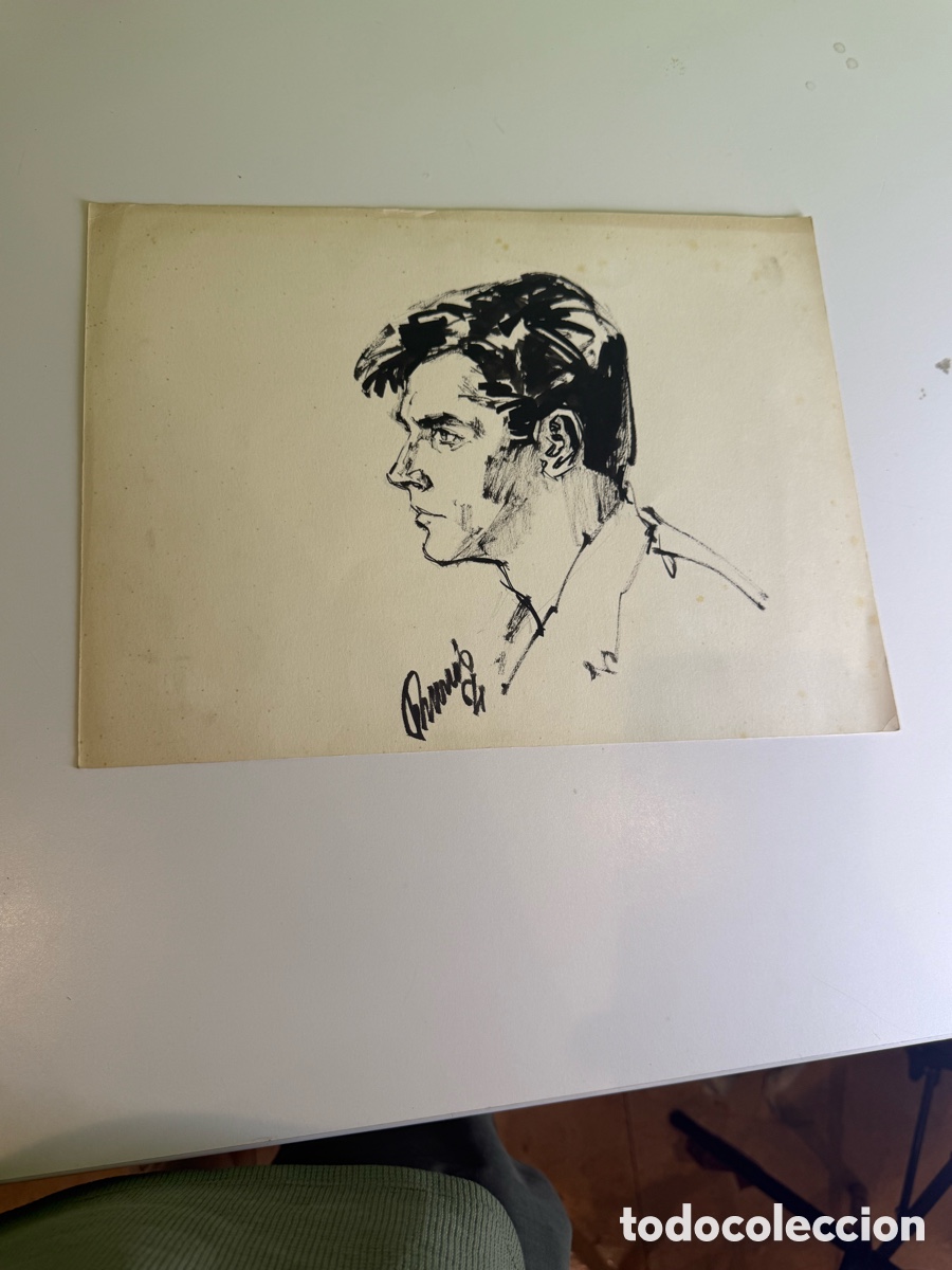 Arte: Carles Prun&eacute;s &ndash; Dibujo original de perfil, retrato masculino, a&ntilde;os 50