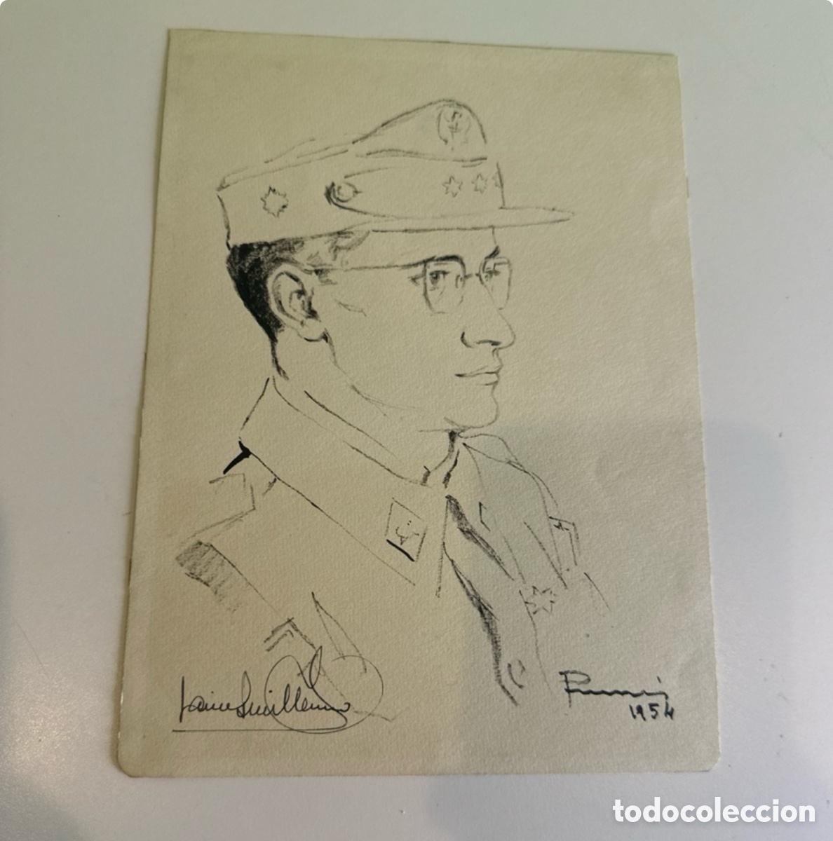 Arte: Carles Prun&eacute;s (1937-2017) Autorretrato militar 1954 doble firma