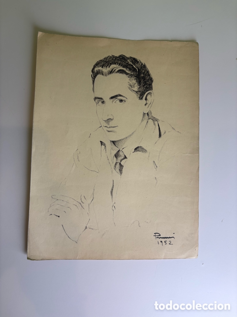 Kunst: Carles Prun&eacute;s (1937-2017) &ndash; Retrato masculino original. Firmado y fechado 1952.
