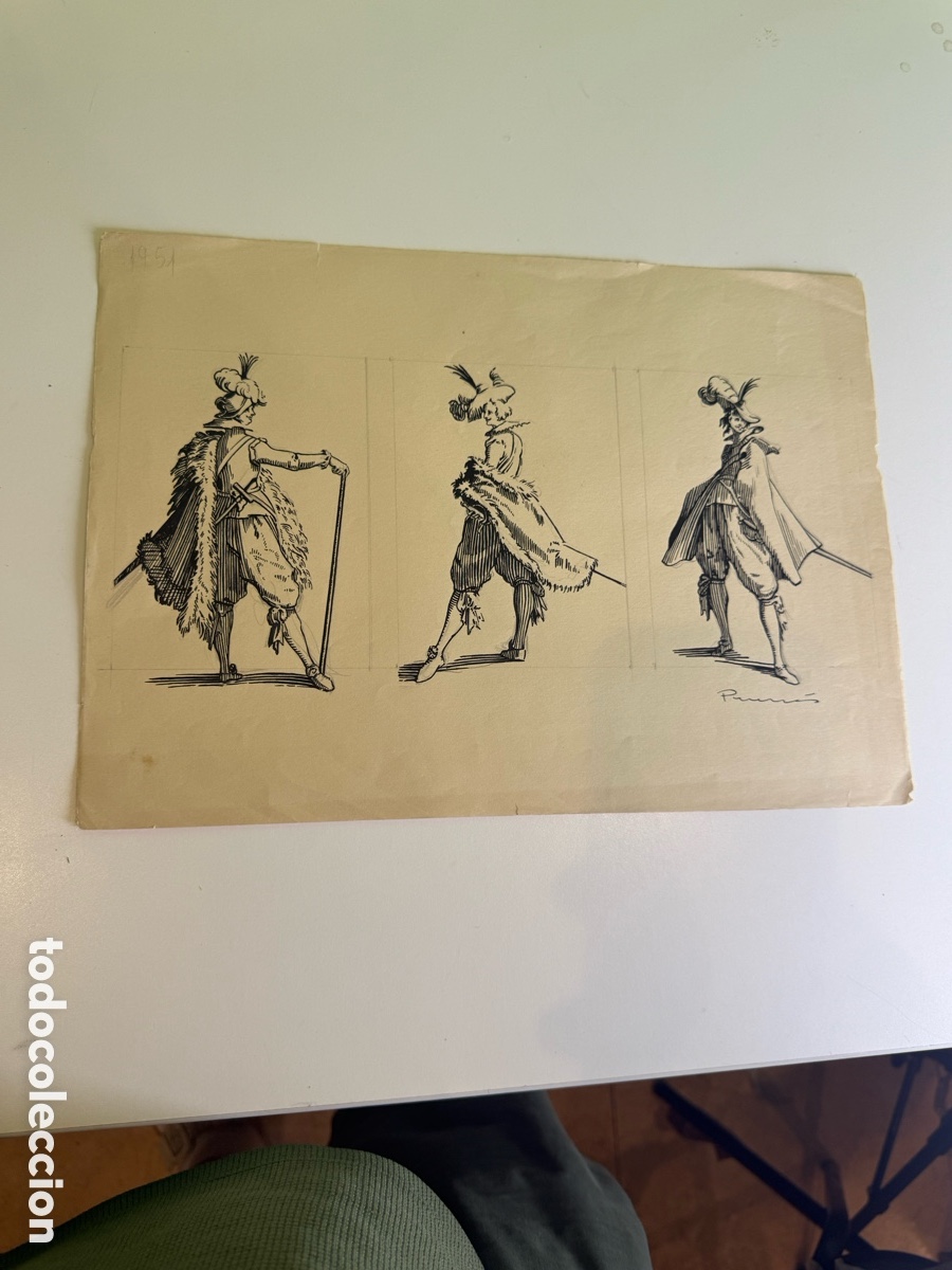 Arte: Carles Prun&eacute;s 1937 2017 Barcelona &ndash; Dibujo original de tres mosqueteros firmado