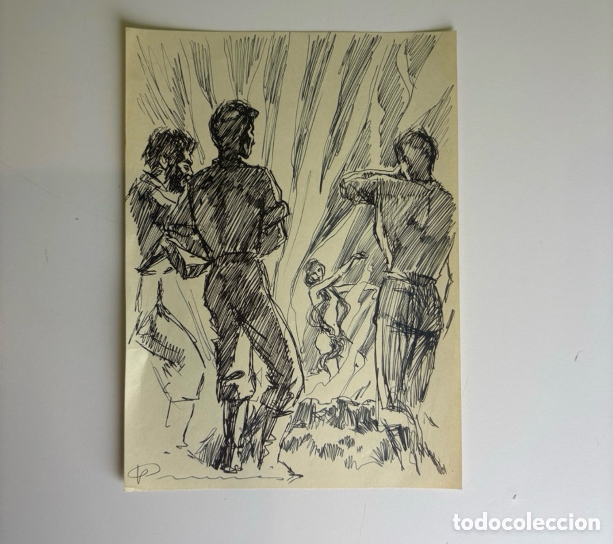 Arte: Carles Prun&eacute;s (1937-2017) Dibujo original firmado Escena hist&oacute;rica
