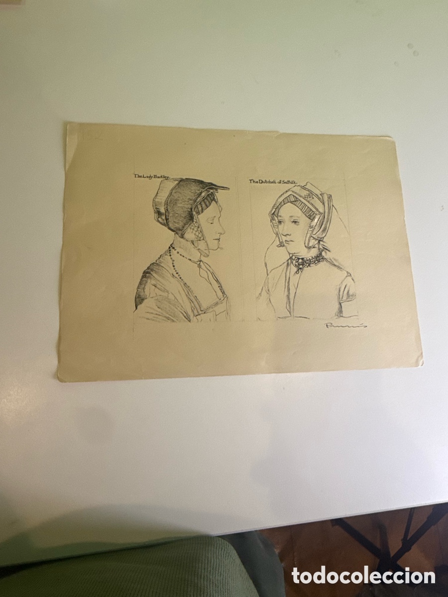 Arte: Carles prunes . Dibujo original firmado de Lady Barkley y la Duquesa de Suffolk.