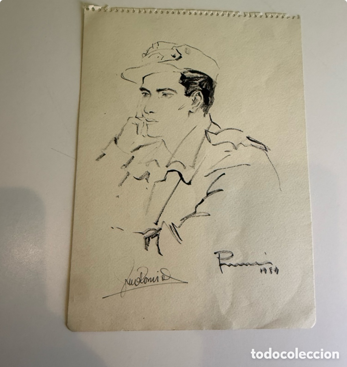 Arte: Carles Prun&eacute;s 1954 &ndash; autorretrato militar original firmado y dedicado