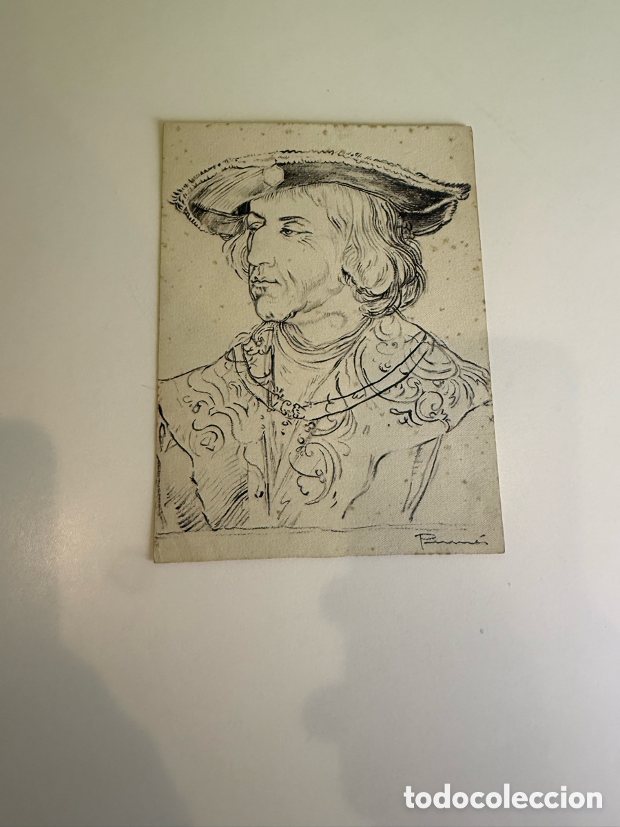 Arte: Carles Prun&eacute;s 1952-dibujo Estudio original del Retrato del emperador Maximiliano I de Alberto Durero