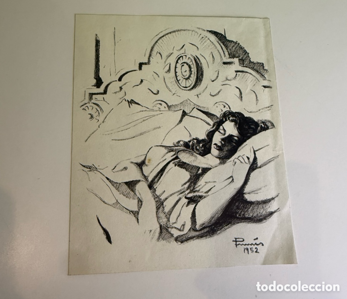 Arte: Carles Prun&eacute;s (Barcelona, 1937-2017) &ndash; Dibujo original de mujer durmiendo &ndash; Firmado y fechado 1952