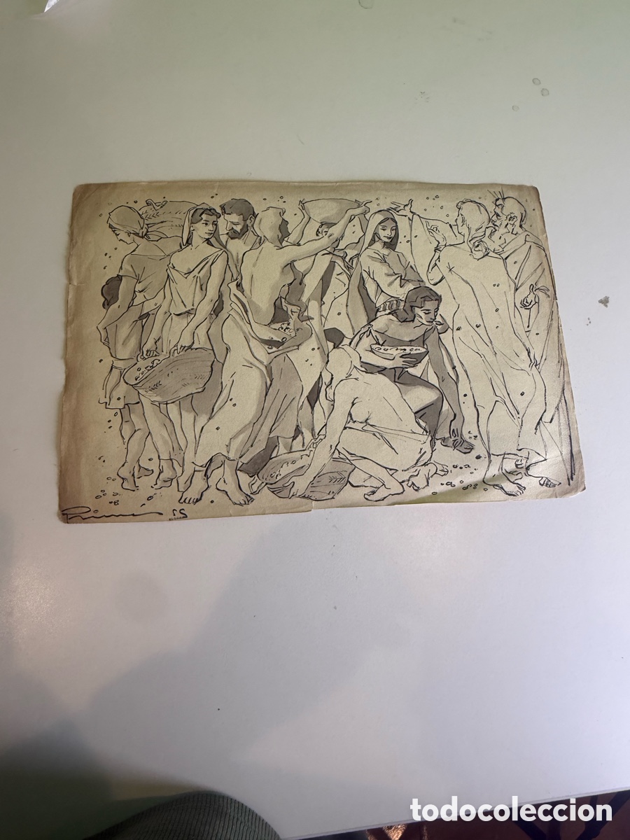 Arte: Carles Prun&eacute;s, Barcelona (1937-2017) Dibujo original firmado 1952 Escena cl&aacute;sica de figuras