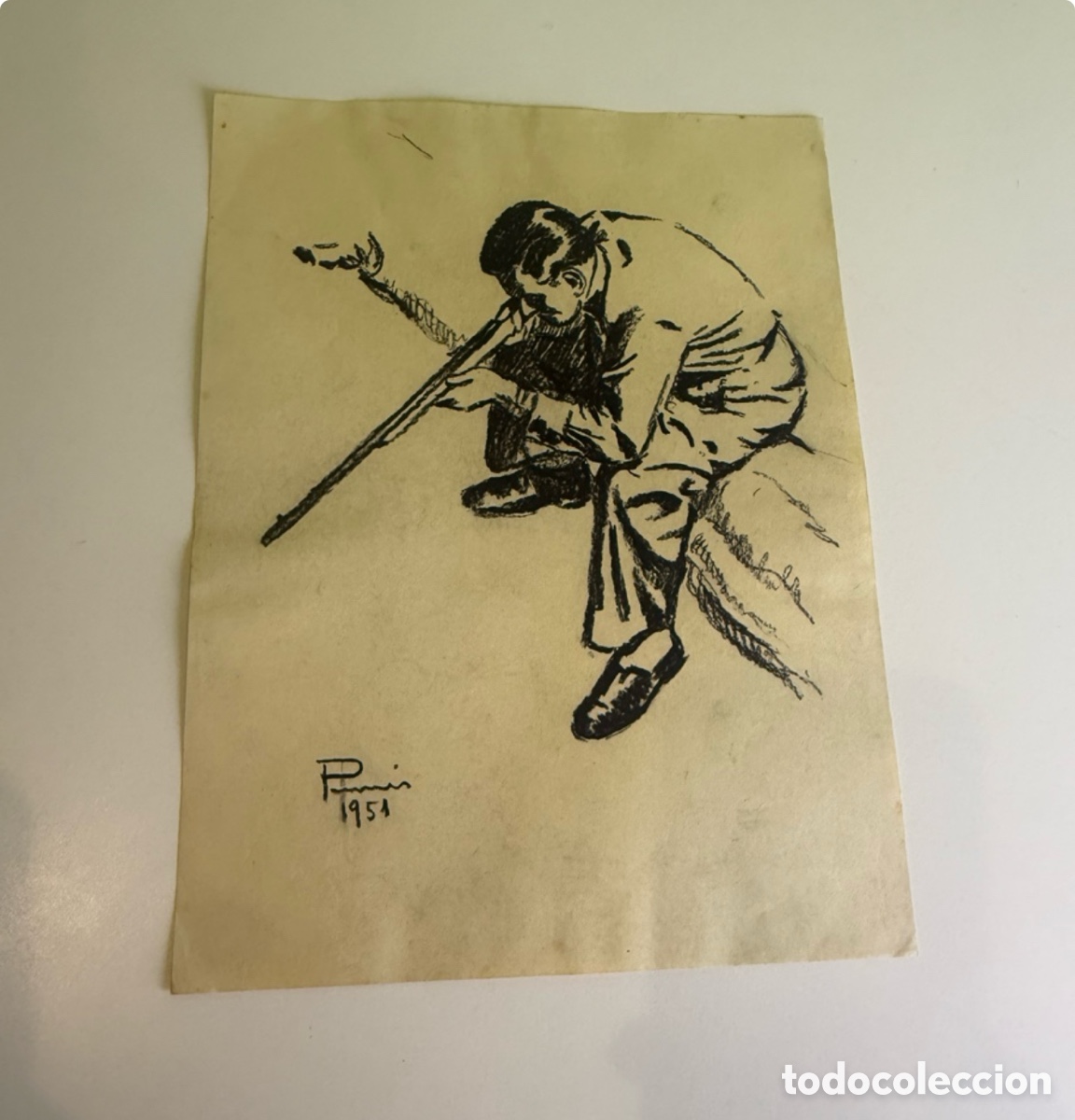 Arte: Carles Prun&eacute;s (Barcelona, 1937-2017) Dibujo original firmado 1951 Autorretrato