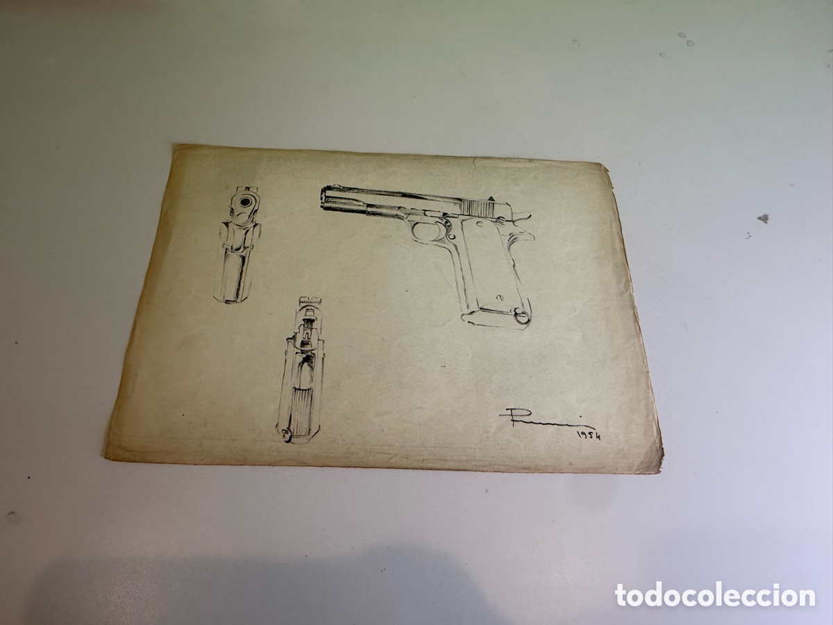 Arte: Carles Prun&eacute;s (Barcelona, 1937-2017) &ndash; Dibujo original firmado 1954, estudio de pistola