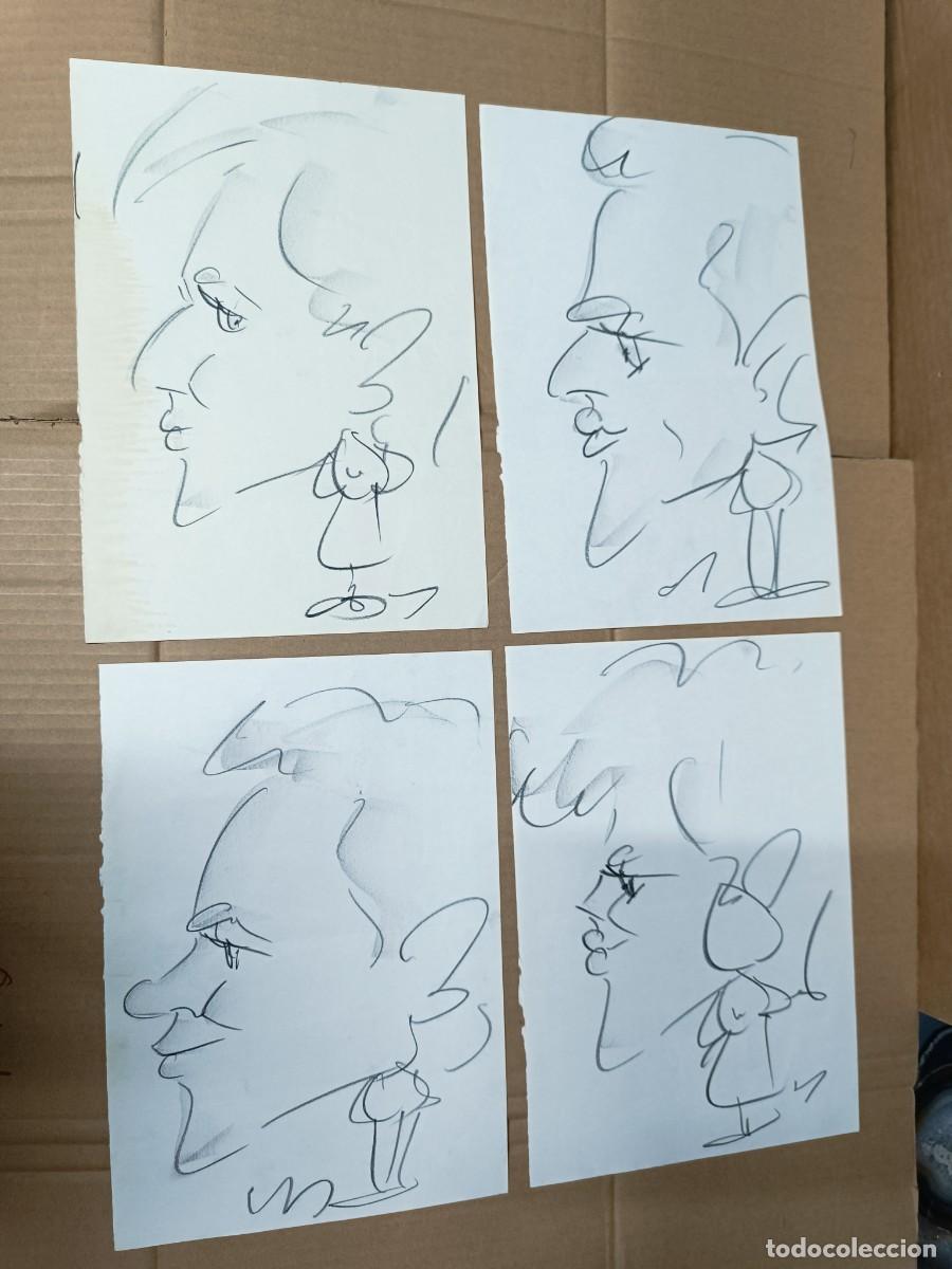 Arte: LOTE DE 4 ANTIGUOS DIBUJOS, CARICATURAS, A IDENTIFICAR -P26
