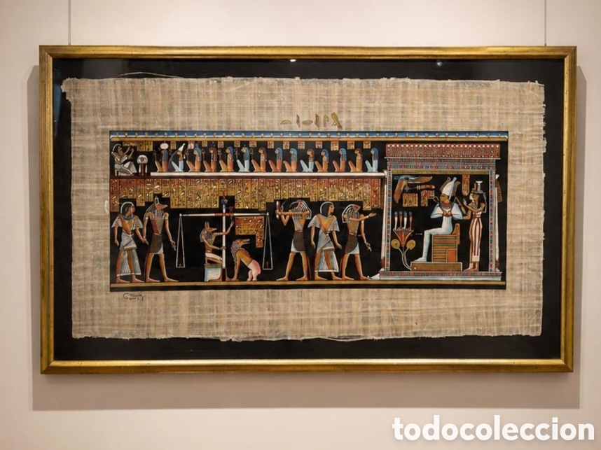 Kunst: Gran papiro egipcio contempor&aacute;neo pintado a mano: Escena m&iacute;stica del Juicio de Osiris