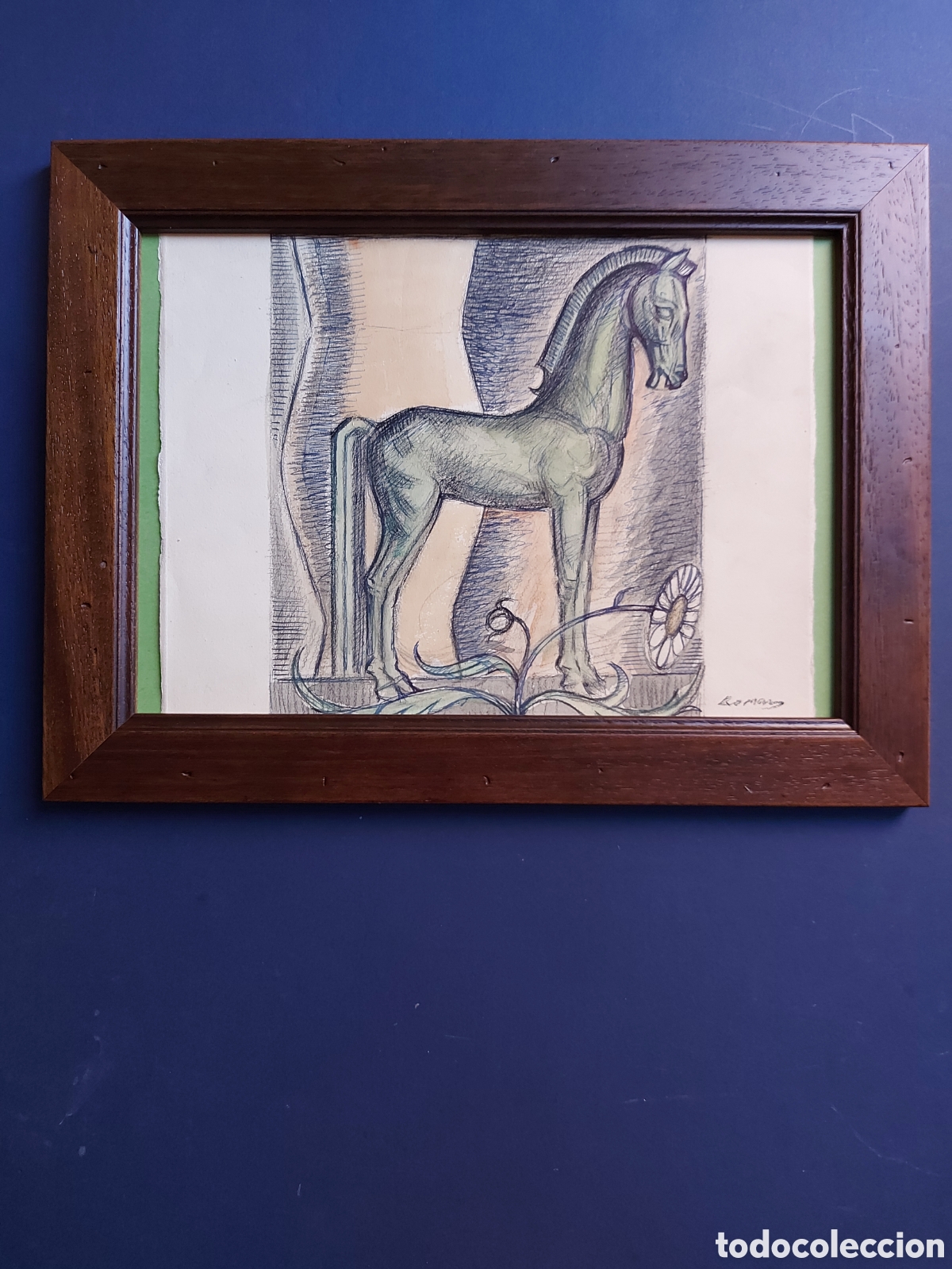 Arte: ROMAN &rdquo;ALEGORIA AL CABALLO&rdquo; DIBUJO EPOCA