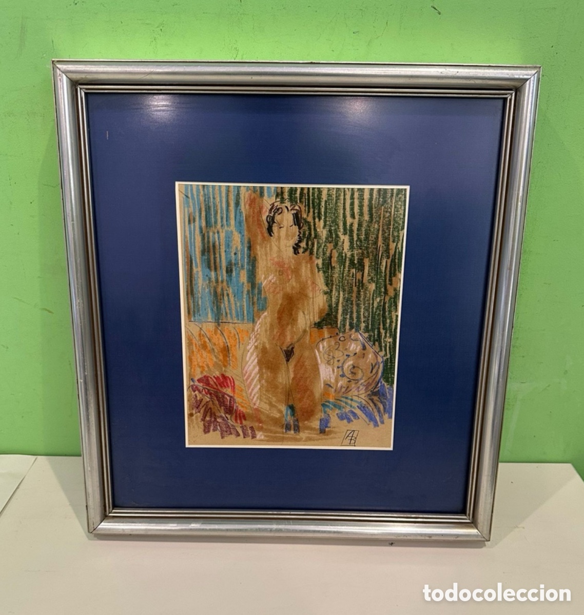 Arte: Acuarela original de desnudo femenino &ndash; Firmada &ndash; Autor a identificar. Ver medidas en fotos.