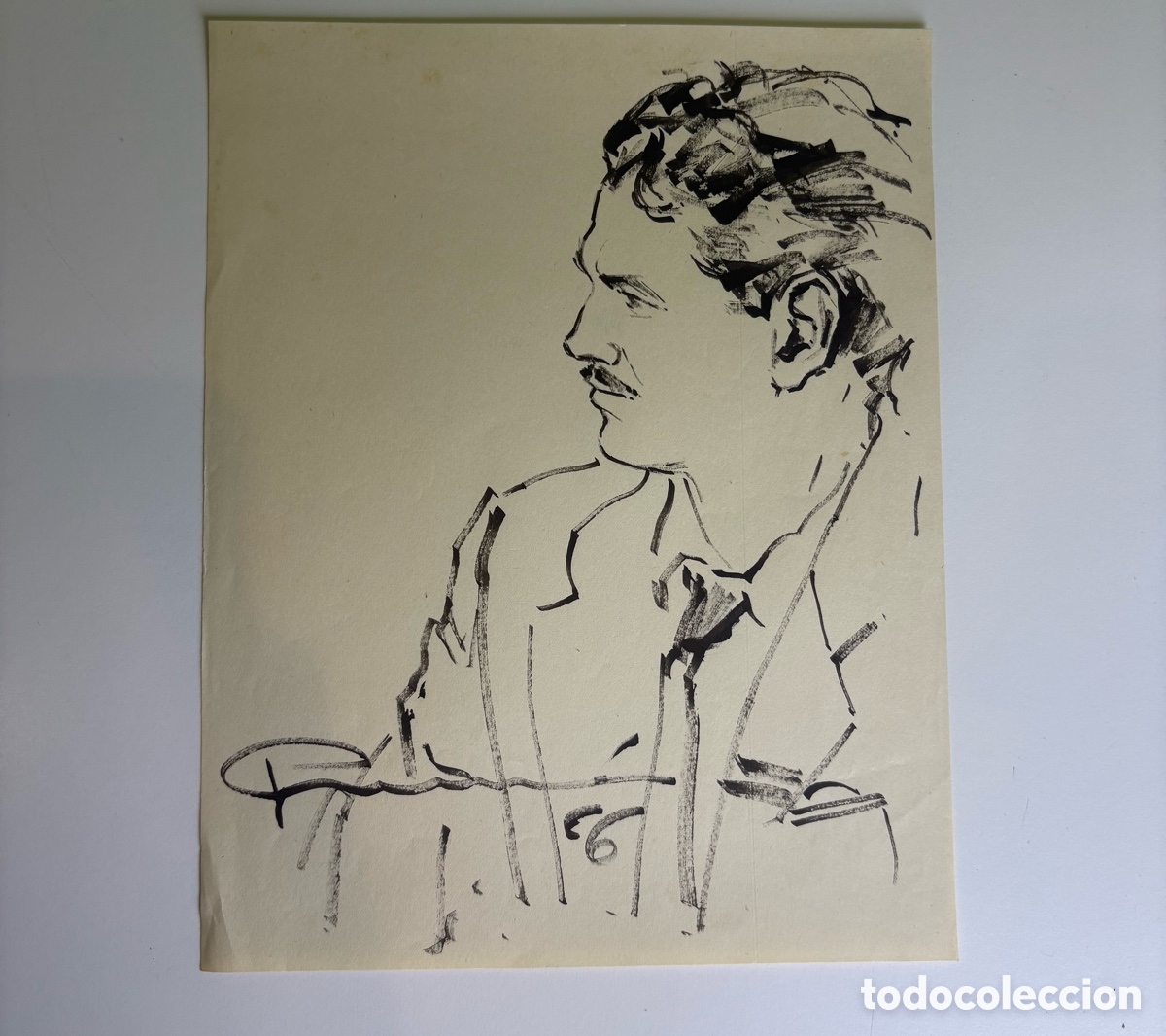 Arte: Carles Prun&eacute;s (1937-2017) Dibujo original firmado Retrato masculino de perfil