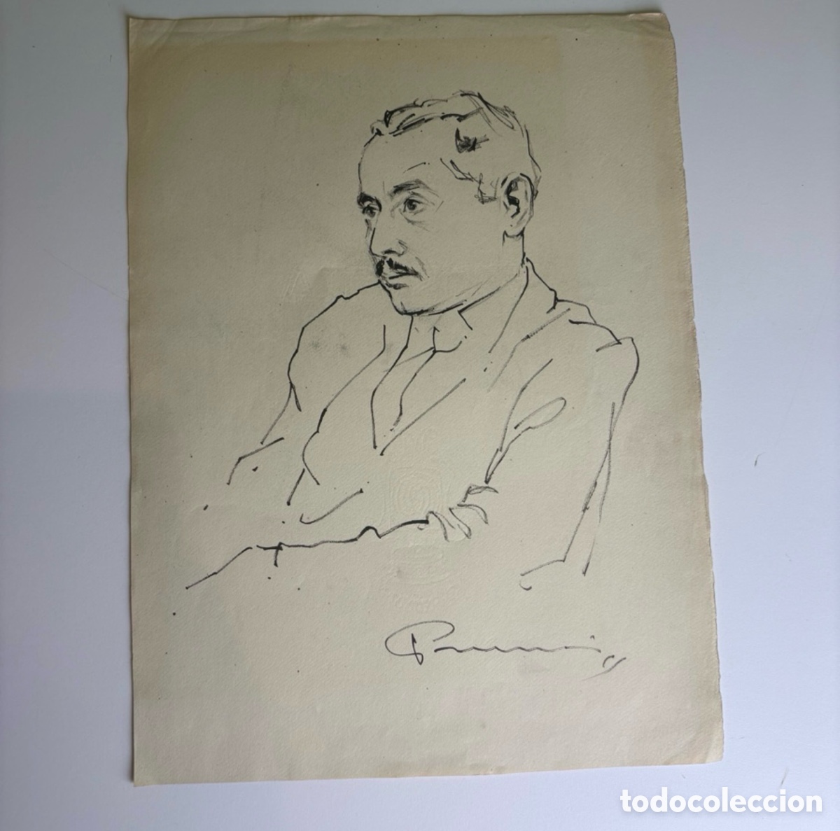 Arte: Carles Prun&eacute;s (1937-2017) &ndash; Dibujo original firmado &ndash; Retrato masculino