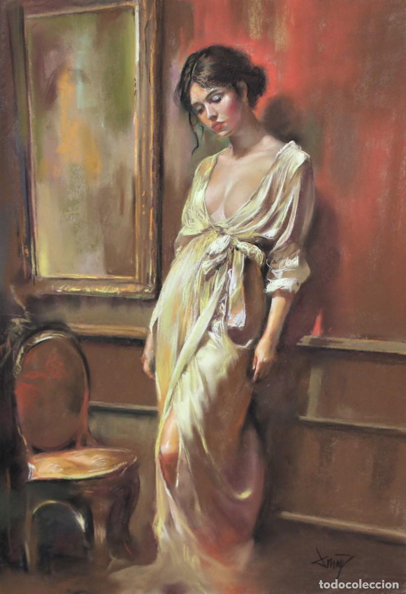 Arte: DOMINGO ALVAREZ GOMEZ (1942) DIBUJO A PASTEL. SUE&Ntilde;O EN REPOSO