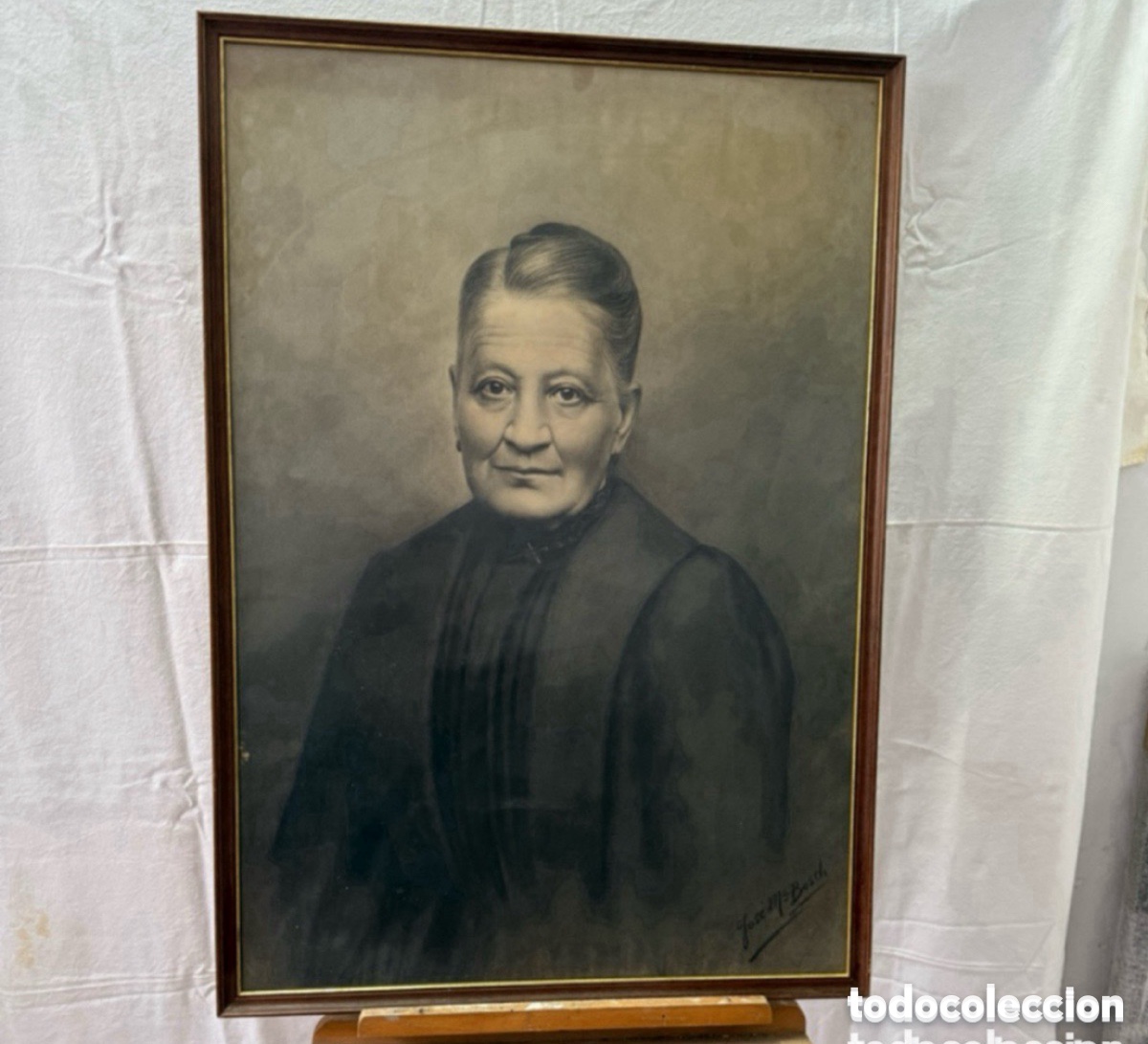 Arte: Josep Maria Bosch i L&oacute;pez (1871-1951 retrato femenino al carboncillo firmado. Escuela catalana.SXIX.