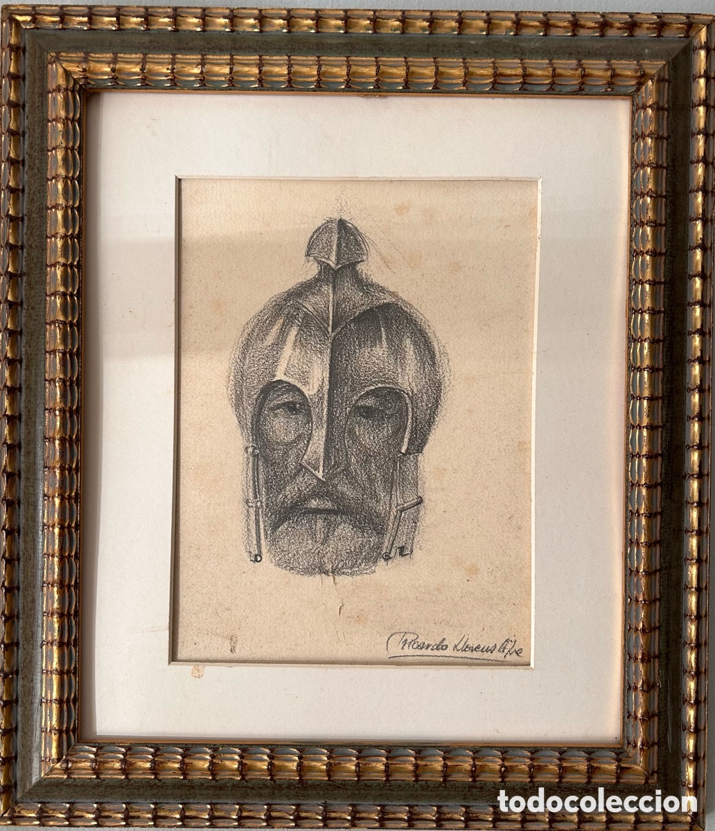 Art: Ricardo Llorens Cifr&eacute; (1926) &ndash; Cabeza de guerrero. Dibujo original sobre papel, 23 &times; 17 cm