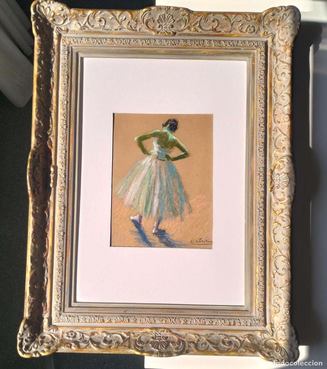 Art: R. RIBAS RIUS. PASTEL ORIGINAL. BAILARINA BALLET con buen marco. Primer tercio SXX.